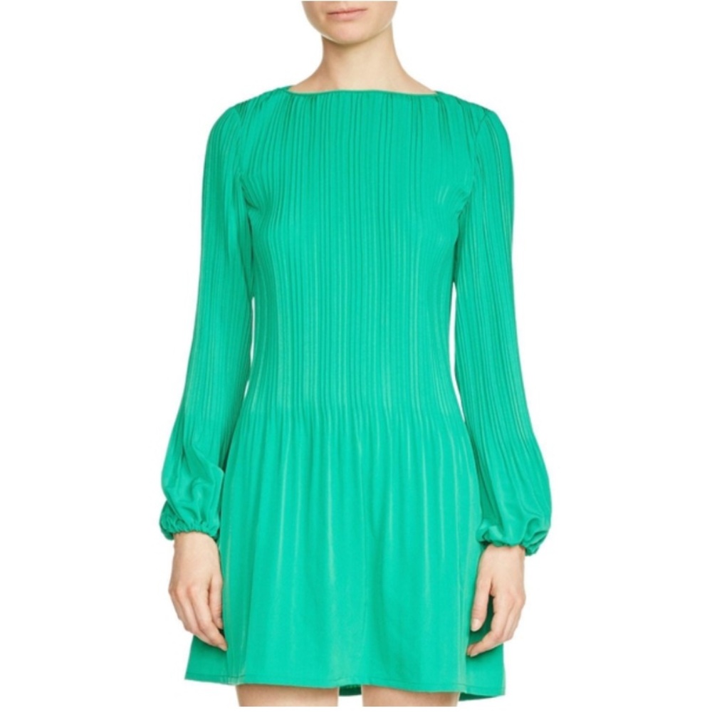 MAJE Green Rockina Pleated Plisse Crepe Mini Dress